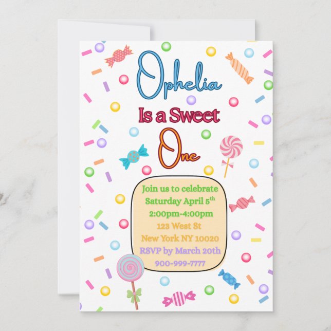 She's a Sweet One First Birthday Party Invitation Dankeskarte (Vorderseite)