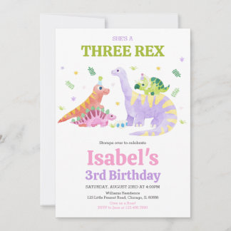 She's a Three rex Trex Dinosaur Birthday Einladung