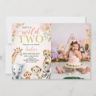She's a Wild Two Floral Safari Birthday Photo Einladung