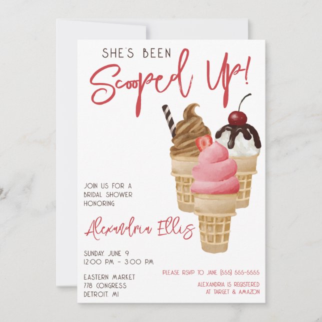 She's Been Scooped Up! Ice Cream Bridal Shower Einladung (Vorderseite)