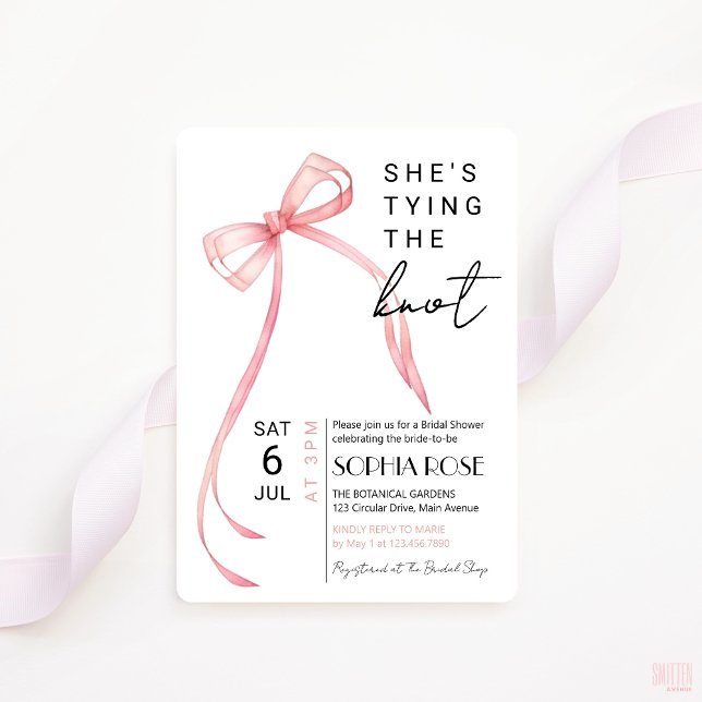Shes bindet die Knot Bridal Dusche Einladung (shes tying the knot bridal shower invitation pink ribbon bow coquette theme)