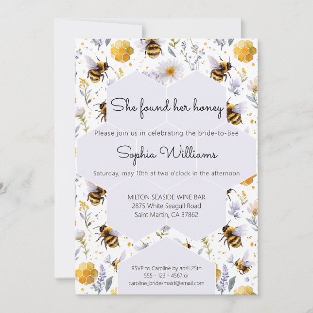 She's Found Her Honey Bees Floral Bridal Shower Einladung (Vorderseite)