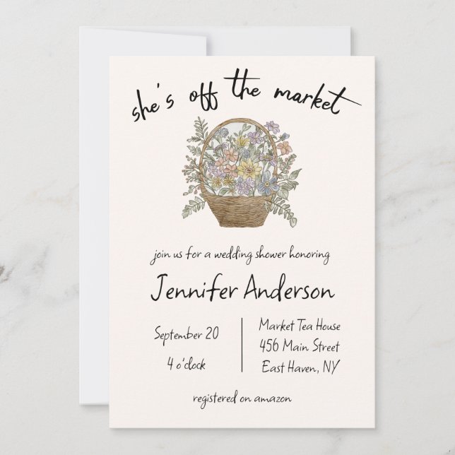 "She's off the Market" Blumenkohl-Brautparty Einladung (Vorderseite)