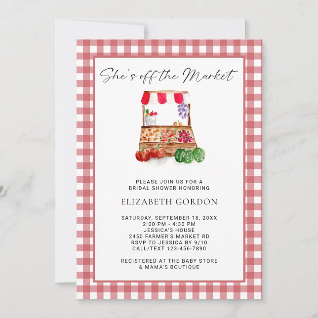 She's Off the Market Bridal Shower Gingham Einladung (Vorderseite)