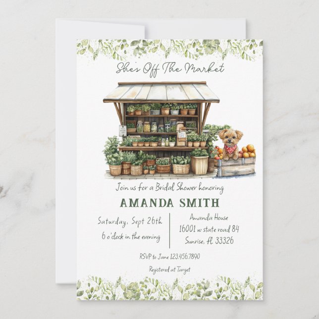She's Off The Market Greenery Bridal Shower Einladung (Vorderseite)