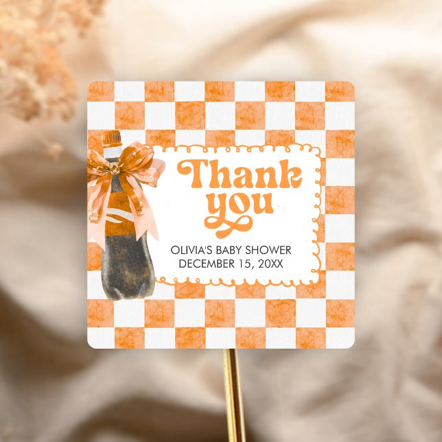 She's Ready to Pop Baby Shower Quadratischer Aufkleber (Cola Baby Shower Sticker)