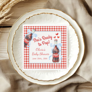 She's Ready to Pop Baby Shower | Red Gingham Serviette