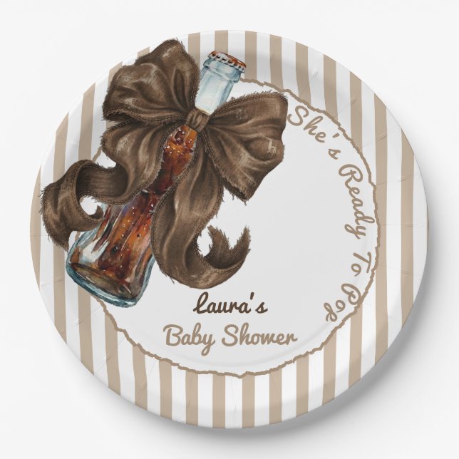 She's Ready To Pop Bottle Bow Baby Shower Pappteller (Vorderseite)