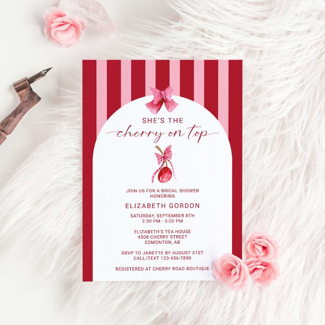 She's the Cherry on Top Bridal Shower Coquette Einladung (Von Creator hochgeladen)