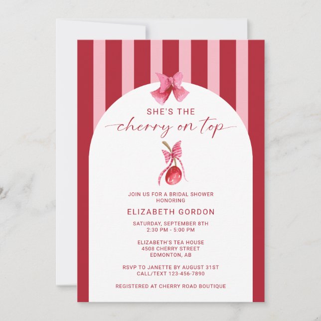 She's the Cherry on Top Bridal Shower QR Registry Einladung (Vorderseite)