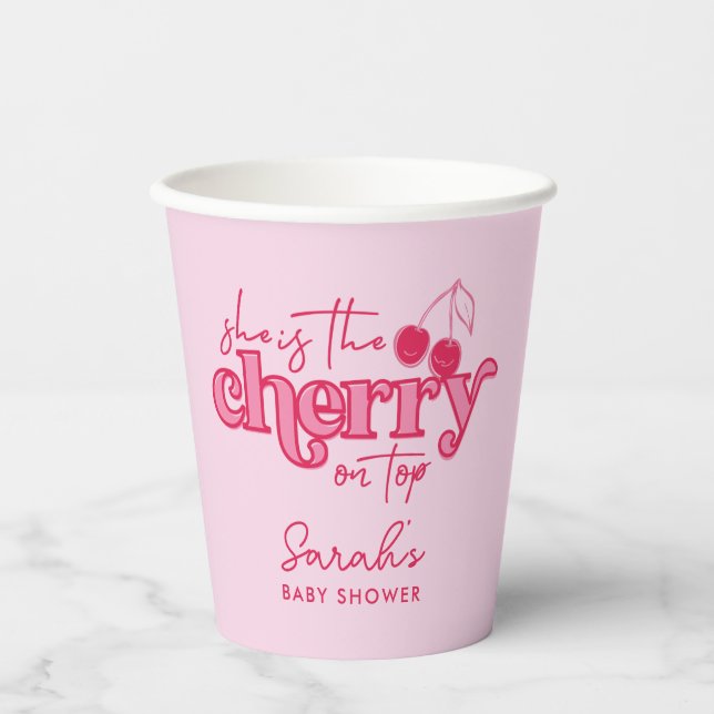 'She's the Cherry on Top' Paper Cups - Baby Shower Pappbecher (Vorderseite)