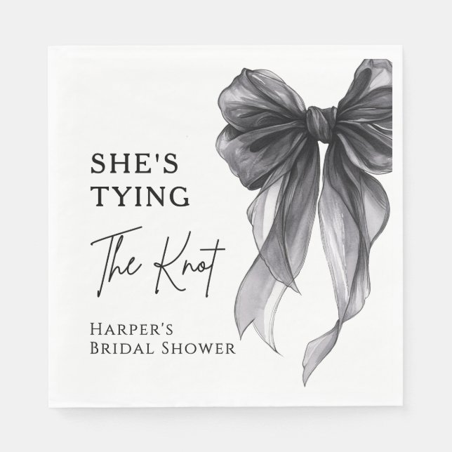 She's Tying The Knot Black Bow Bridal Shower Serviette (Vorderseite)