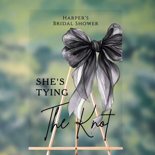 She's Tying The Knot Black Bow Welcome Sign (Neutre)