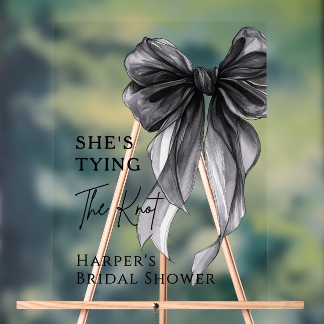 She's Tying The Knot Black Bow Welcome Sign (Neutre)