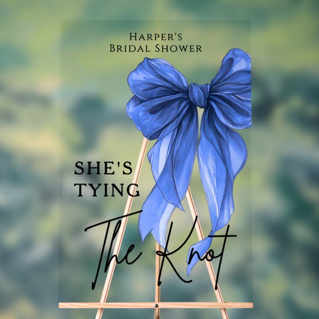 She's Tying The Knot Blue Bow Welcome Sign (Neutre)