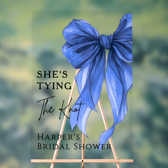 She's Tying The Knot Blue Bow Welcome Sign Acrylschild (Neutral)