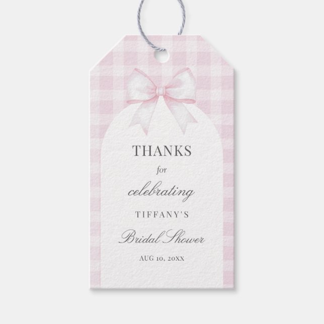 She's Tying The Knot Pastel Pink Bow Bridal Shower Geschenkanhänger (Vorderseite)
