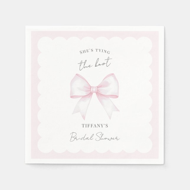 She's Tying The Knot Pink Blush Bow Bridal Shower Serviette (Vorderseite)