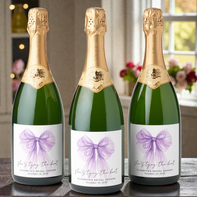 She's Tying The Knot Purple Bow Bridal Shower (She's Tying The Knot Purple Bow Bridal Shower Sparkling Wine Label)