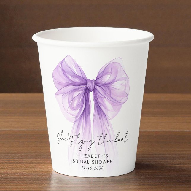 She's Tying The Knot Purple Bow Bridal Shower Pappbecher (She's Tying The Knot Purple Bow Bridal Shower Paper Cups)