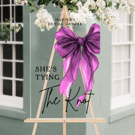 She's Tying The Knot Purple Bow Welcome Sign Acrylschild