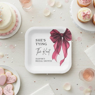 She's Tying The Knot Red Bow Bridal Shower Pappteller