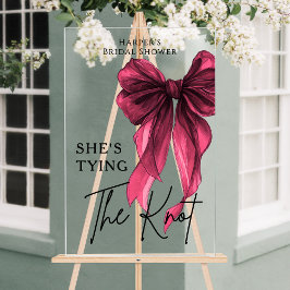 She's Tying The Knot Red Bow Welcome Sign Acrylschild