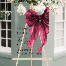 She's Tying The Knot Red Bow Welcome Sign Acrylschild