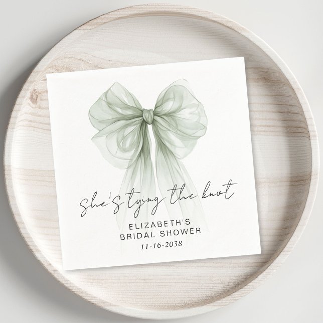 She's Tying The Knot Sage Bow Bridal Shower Serviette (She's Tying The Knot Sage Bow Bridal Shower Napkins)