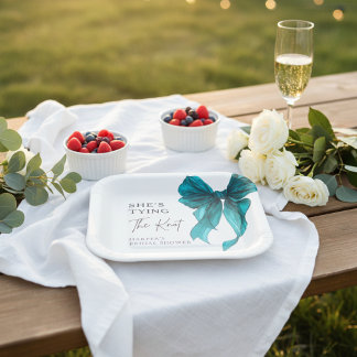 She's Tying The Knot Turquoise Bow Bridal Shower Pappteller