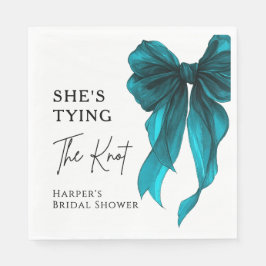 She's Tying The Knot Turquoise Bow Bridal Shower Serviette