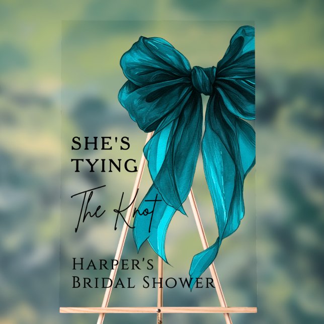 She's Tying The Knot Turquoise Bow Welcome Sign (Neutre)