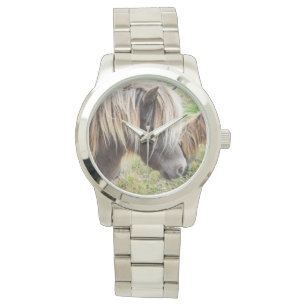 Shetland Pony, Bad, Hair Day, Unisex Silver Watch Armbanduhr