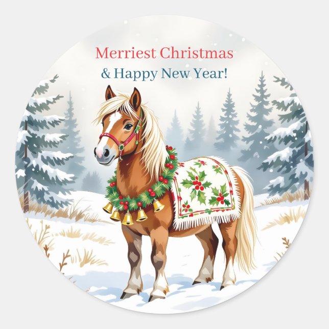 Shetland Pony Christmas Runder Aufkleber (Vorderseite)