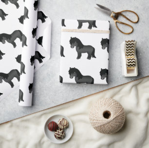 Shetland-Pony-Schwarz Süßes Cartoon-Pony-Muster Geschenkpapier