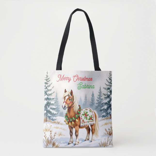 Shetland Pony und Holly Christmas Personalisiert Tasche (Vorderseite)