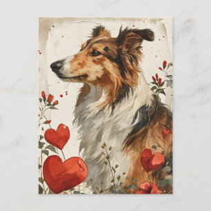 Shetland-Schäferhund Vintage Valentinstag Postkarte