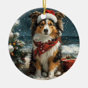 Shetland-Schäferhund Weihnachten Vintage Strand Keramik Ornament