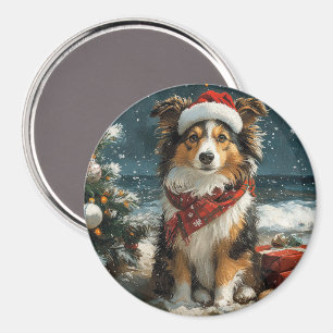 Shetland-Schäferhund Weihnachten Vintage Strand Magnet