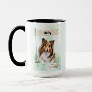 Shetland Sheepdog Aquarell personalisierter Hund Tasse