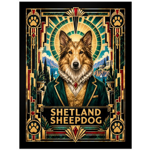 Shetland Sheepdog, Art Deco Hund Postkarte