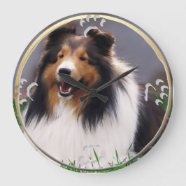 Shetland Sheepdog Art Große Wanduhr