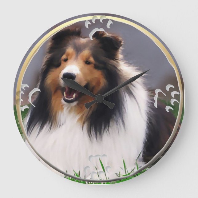 Shetland Sheepdog Art Große Wanduhr (Vorderseite)