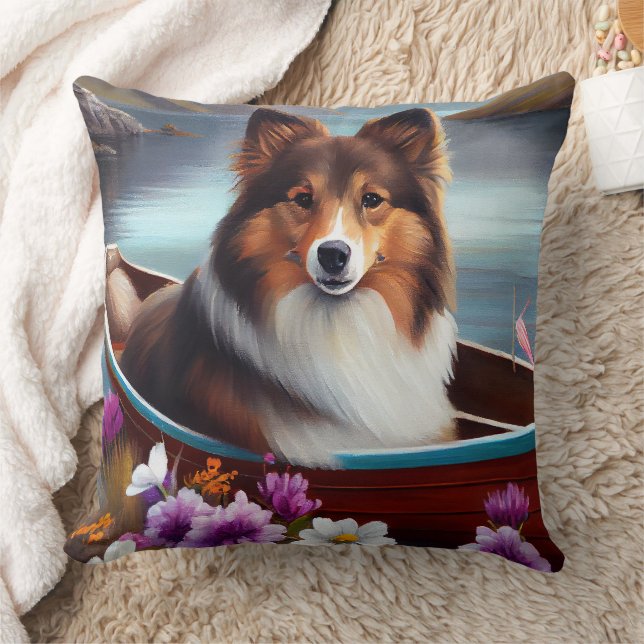 Shetland Sheepdog auf einem Paddel: Ein Landschaft Kissen (Decke)