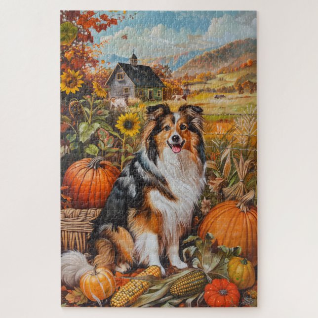 Shetland Sheepdog Autumn Harvest Erntedank (Vertikal)