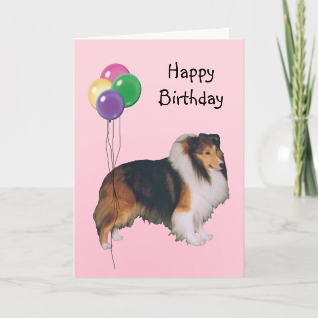 Shetland Sheepdog, Birthday Balloons Karte (Vorderseite)