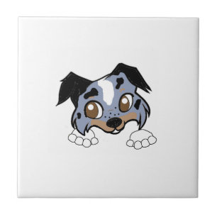 Shetland Sheepdog Blue Merle Tri Spähender Cartoon Fliese