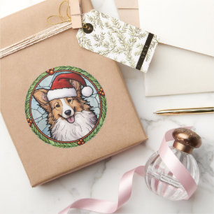Shetland Sheepdog Buntglas Weihnachten Runder Aufkleber