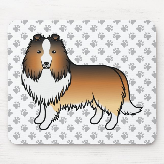Shetland Sheepdog-Cartoon Dog & Paws Mousepad (Vorne)