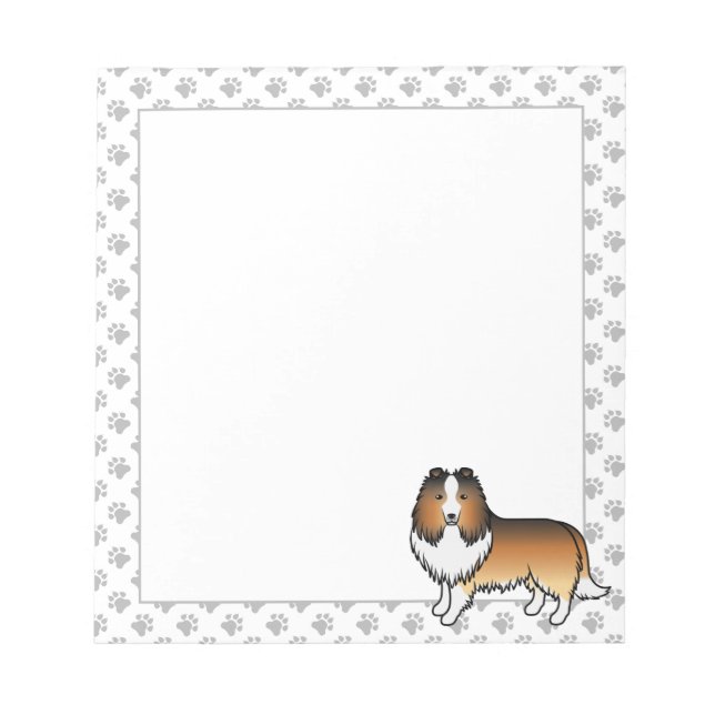 Shetland Sheepdog-Cartoon Dog & Paws Notizblock (Vorderseite)